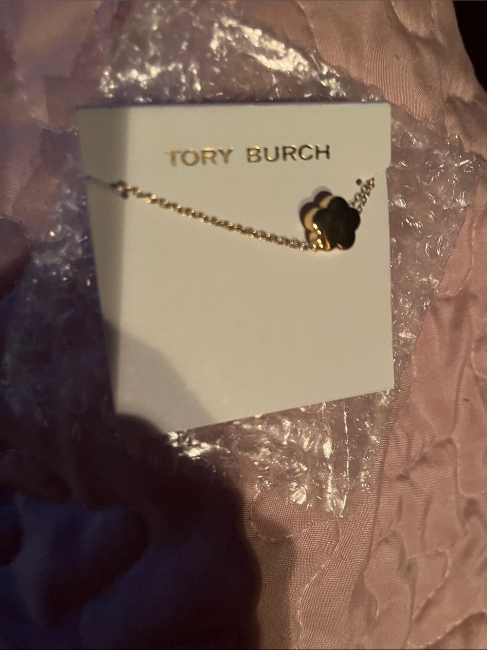 Tory Burch Gold Chain Necklace with Pink Flower Pendant - Picture 4 of 4